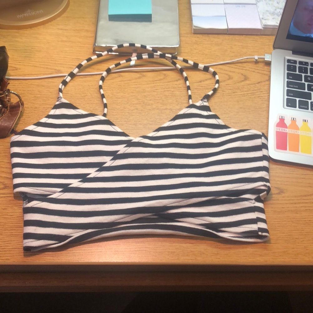 Black and white striped cross crop top